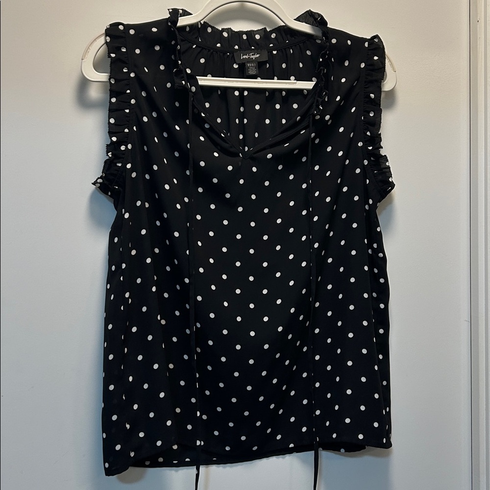 Lord & Taylor Black and White Polka Dot Top